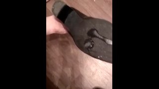 Girl spit on shoe soles