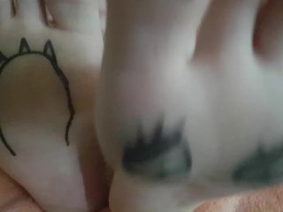 Kawaii japanese girl plays with_her painted pale feet