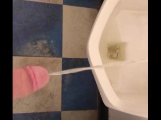 Small dick pissing in gas station urinal