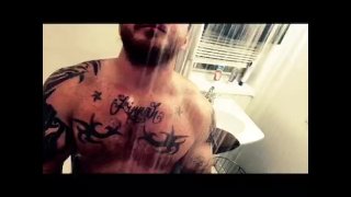 Fit guy taking a shower playing with cock