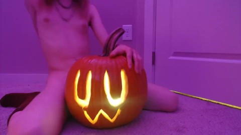Cute amateur trans girl creampies Halloween pumpkin