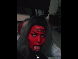 devil cosplay, facepaint, black lipstick, amateur couple