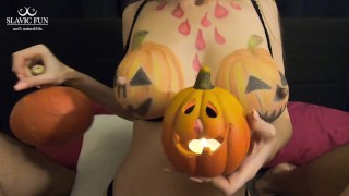 Halloween Titfuck with a Big Pumpkin Boobs - Slavic Fun #38