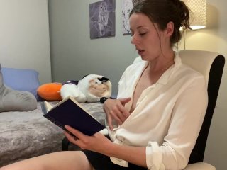 Voyeur of Sexy Brunette Reading a Hot Romance_Novel and Getting Off_to It