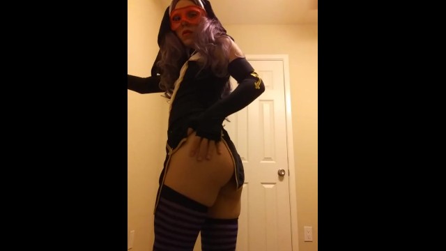 Sexy Nun plays with Demon size toy