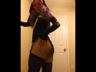 Sexy Nun plays with Demon size toy