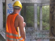 Preview 2 of Sexy construction worker fucks horny whimp in the open