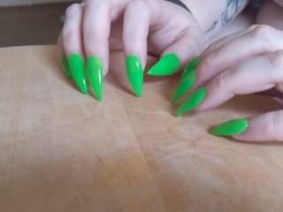 Long Green Nails Tapping