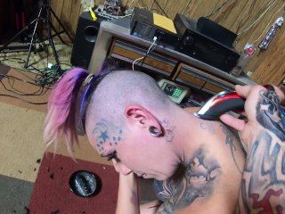 haircut, tattooed women, pov, shave head