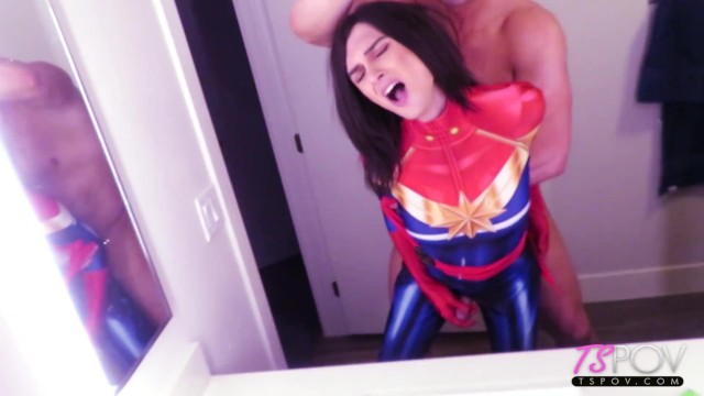 Tranny Superhero Porn - Trans Captain Marvel Gets Fucked in the Bathroom - Pornhub.com