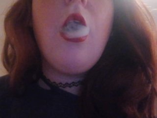smoking fetish, red lips, lace, curvy