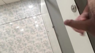 Small cock play in public toilet, got scared when man came out of cubical 
