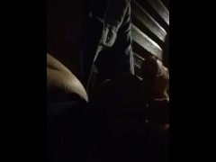 Transgirl Outside at Night Playing w/Herself Under Her Skirt & Bare-Chested