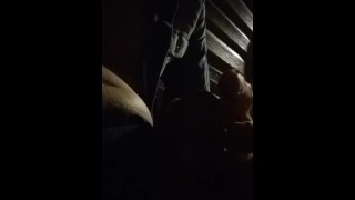 Transgirl Outside at Night Playing w/Herself Under Her Skirt & Bare-Chested
