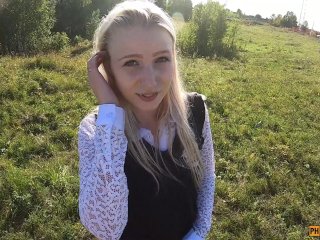 Beautiful schoolgirl fucked in the mouth and pussy on the way home from school
