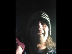 Cute Transgirl Outside at Night Smoking Cigarette and Spitting