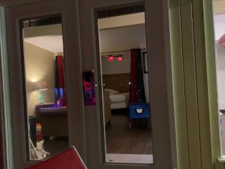Walking around my hotel room naked and hard