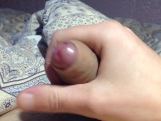 Masturbates and cums. Cum on cock.