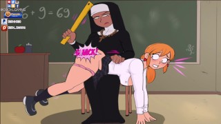 Cabine De Confession Animée Big Booty Nonne Fessée Écolière Devant La Classe