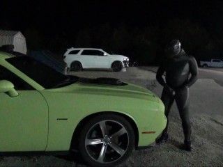 Hump and Cum on Green Muscle Car