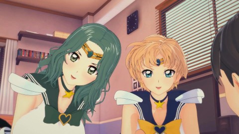 (3D Hentai)(Sailor Moon) Sexo com Sailor Neptune e Sailor Uranus