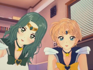 (3D Hentai)(Sailor Moon) Threesome with Sailor Neptune and Sailor Uranus