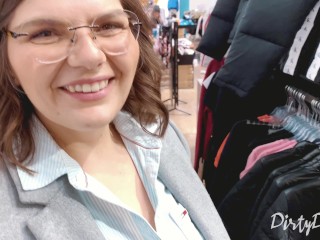 she swallows my cum in a_changing room while I control her lovense vibrator