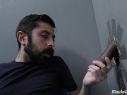 Preview 3 of Bearded white man sucking and fucking a black cock at a gloryhole