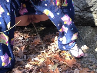 Wife Pissing outside in the Leaves
