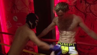 Hard gutpunching in boxing ring with gloves