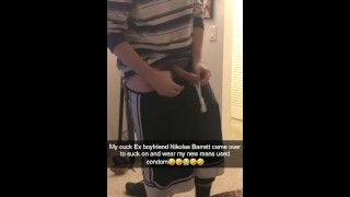 Cuck Ex vriendje Nikolas Barrett zuigt op en draagt gebruikt condoom