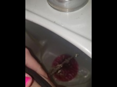 Messy Public Piss In Urinal Attempt By Girl In Slippers