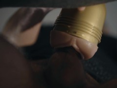 Hung boy fucking fleshlight in 4K. Big uncut white cock. Frog view. Cum.