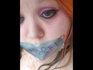 amateur, duct tape gagged, solo female, edging pussy