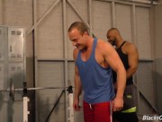 Preview 1 of Muscular white guy goes black in a gym