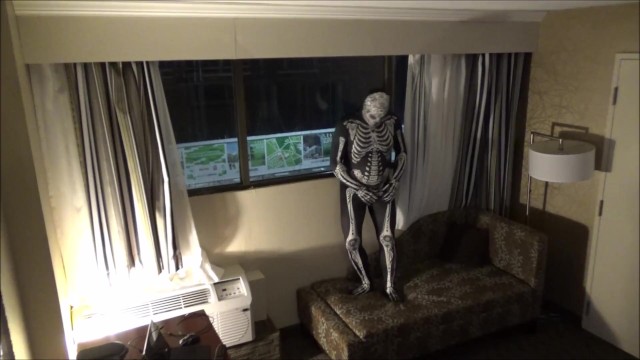 zentai skeleton jerk off at hotel ro