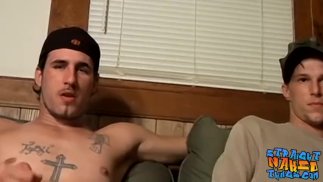 Straight amateur thugs Chain and Aaron join to wank dicks