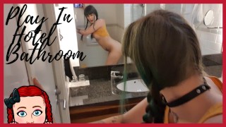 In The Hotel Bathroom Dildo Riding And Sucking With A Mirror