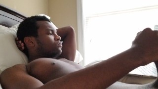 WATCHING PORN A TEEN GUY STROKES HIS BLACK COCK