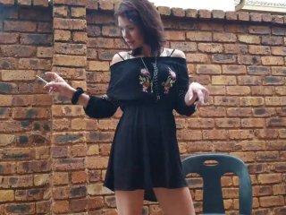 twerking petite girl taking apiss while smoking a cigarette