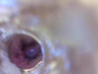 Trans girl webcam extreme closeups, camera in fleshlight