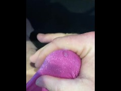Wanking and cumming in a glitter g-string - big watery cum shot