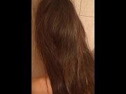 Preview 1 of Washing her long beautiful hair with my pee