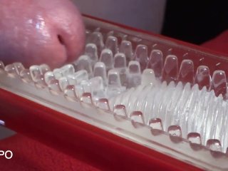 ASMR CloseUp Cumshot in opened Tenga Flip Hole Red.