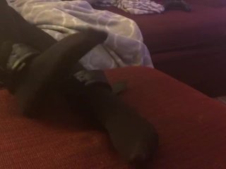 nylon foot worship, stocking footjob, wrist ankle bondage, nylon footjob