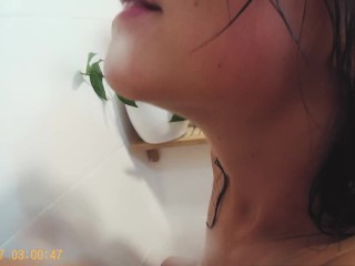 Amateur teen in the shower massages her tits and fingers her soft_pussy