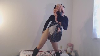Cute Trap in Astolfo Cosplay Stuffing Her Holes until she Cums