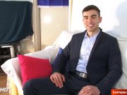 Preview 1 of Salesman in suit trousers gets wanked his huge cock by a guy !Alexk