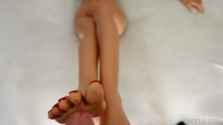 Footjob For Sex Doll's Perfect Feet