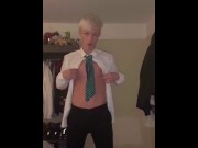 Preview 5 of Horny blonde twink strips off school uniform (Full)